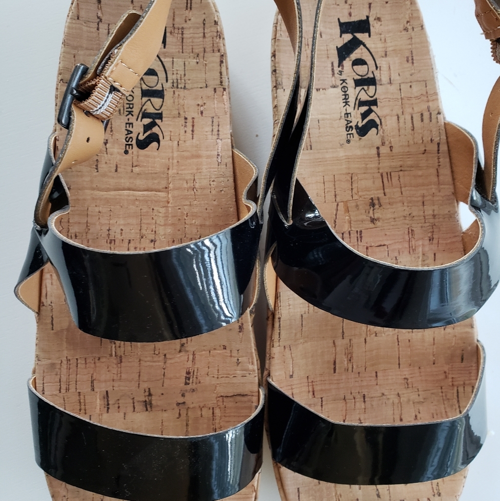 Sandals, black patent leather